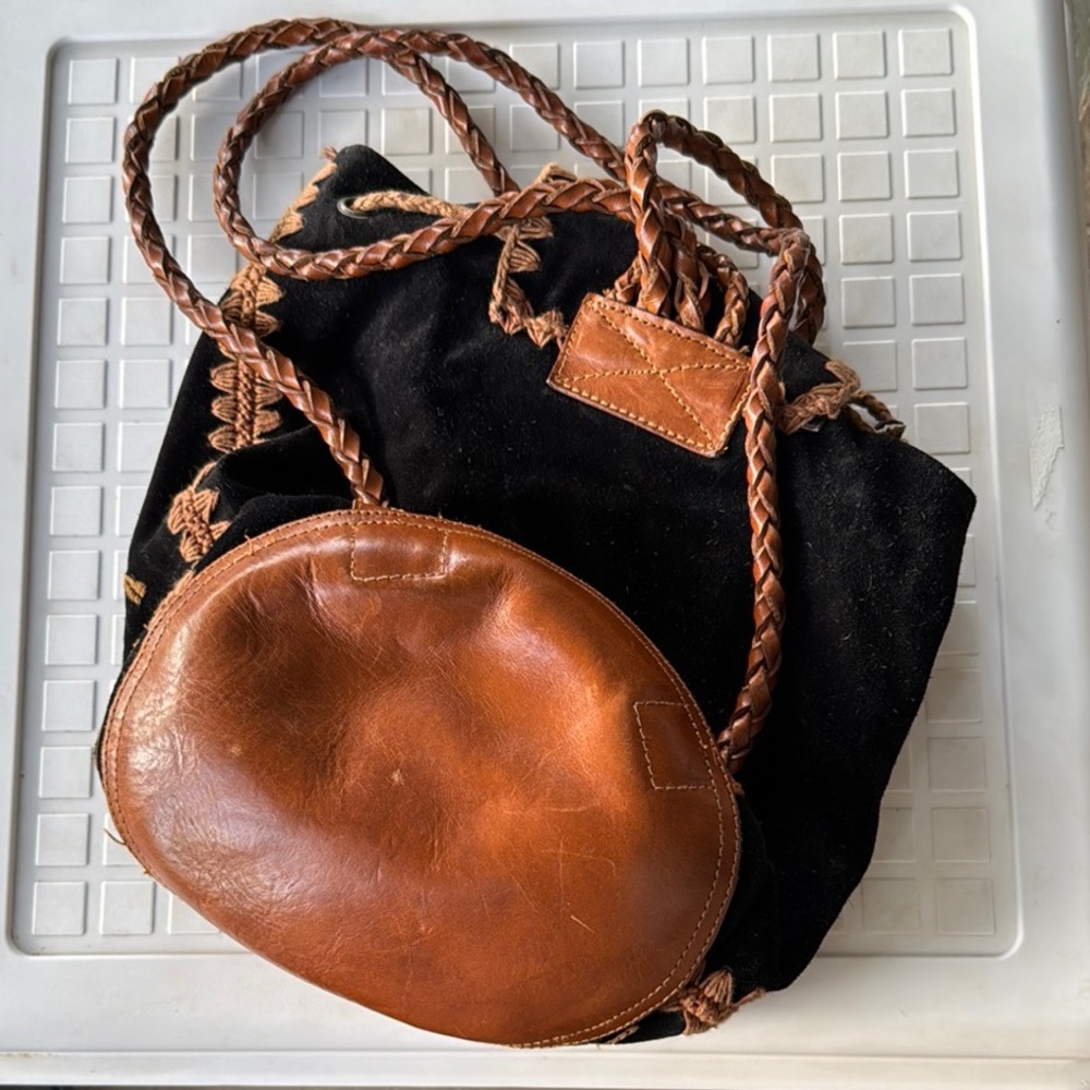 Black And Brown Backpack With Drawstring Closure - image 2